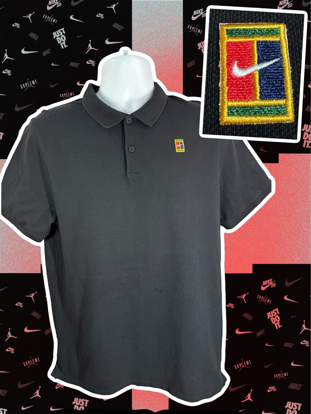 Nike Court Mens T-Shirt Sportswear Streetwear Black Graphic Tee Size Large